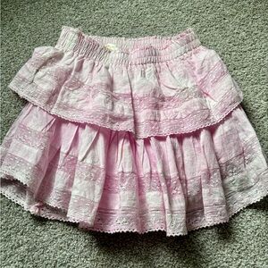 LoveShackFancy Light Pink Tiered Mini Skirt